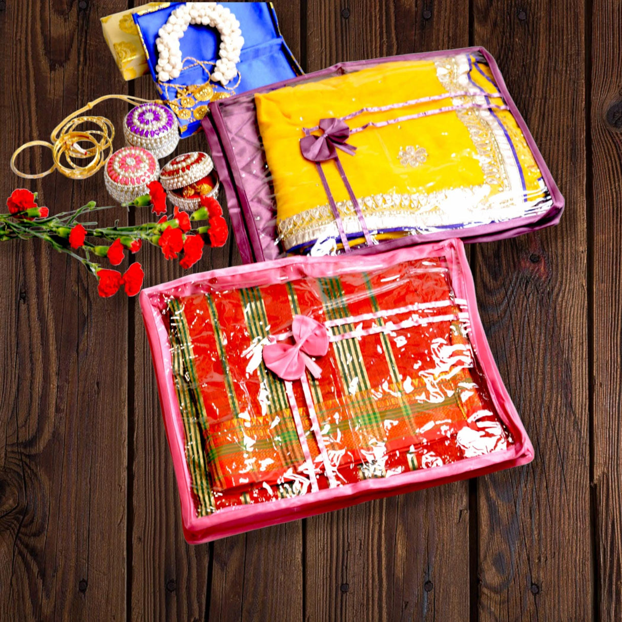 4 Pieces Velvet Sari Bags Saree Covers with Zipper Closure Cloth Cover Bags Organizer for Wardrobe and Gifting Storage Wedding Favor Birthday Anniversary - LoveNspire