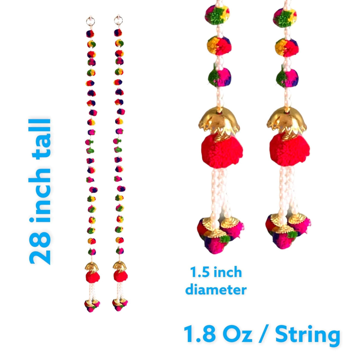 4 Strings Pompom Wall Hanging Party Backdrop Multicolor Pompom Garland Diwali Decoration Indian Wedding Favor Tapestry Wall Hanging Housewarming Gift - LoveNspire