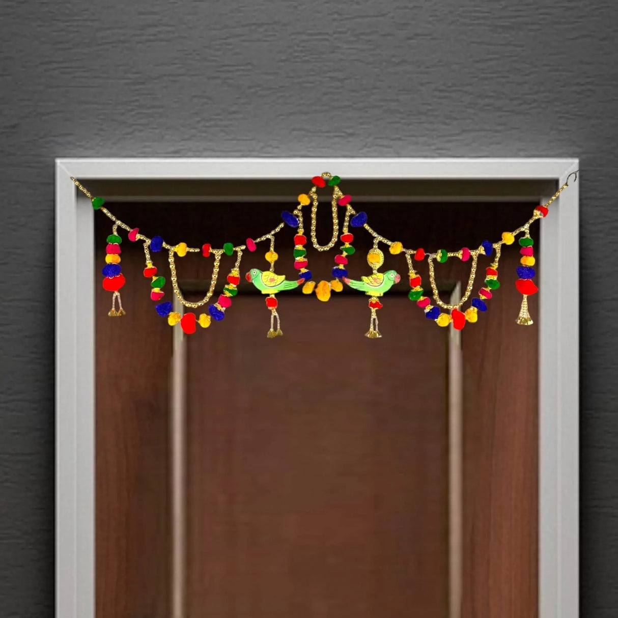 40 Inches Parrot Pompom Indian Moti Door Toran Ethnic Hanging Valance Festival Multicolor Window Bandarwal Pooja Decor Wedding Favor Diwali Decoration - LoveNspire