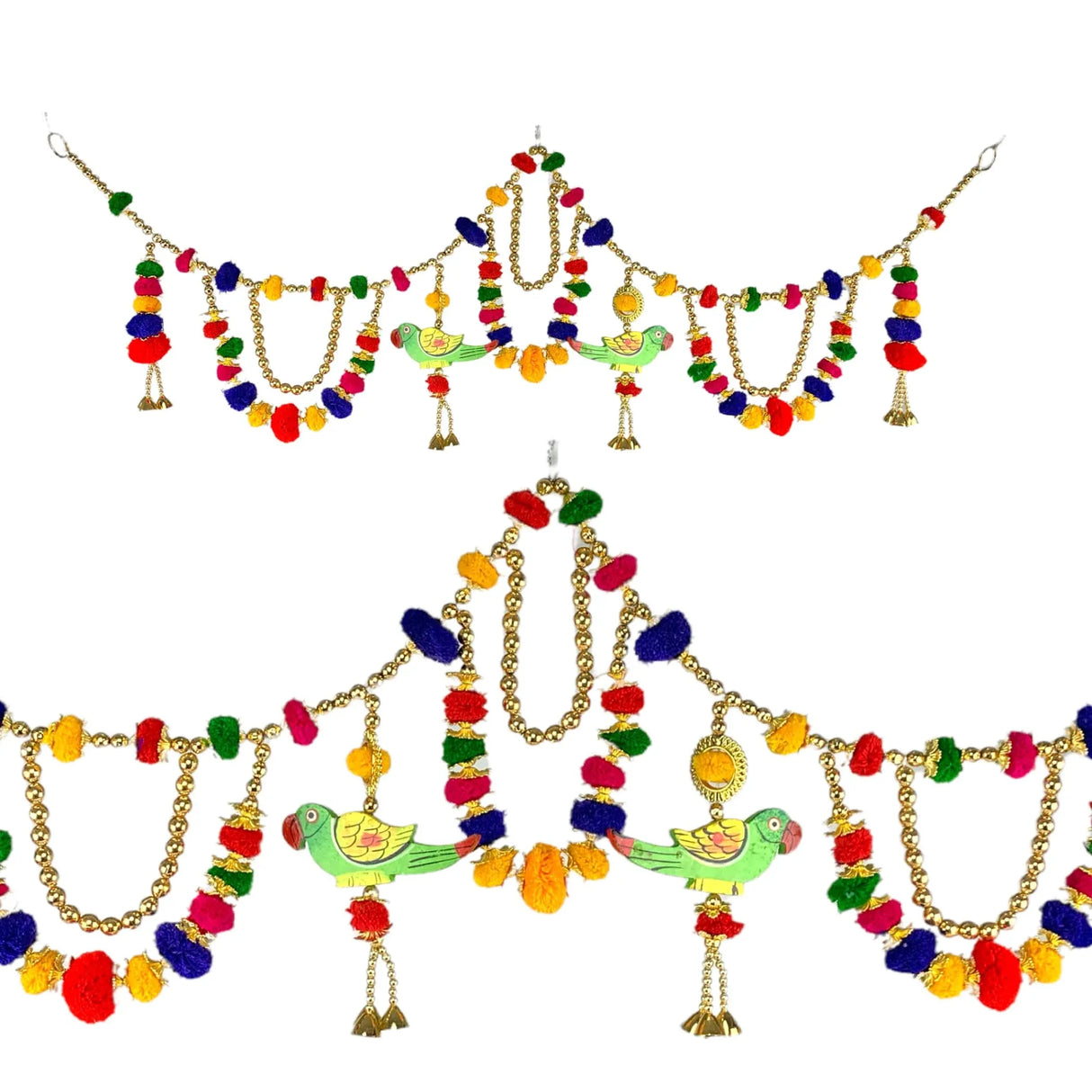 40 Inches Parrot Pompom Indian Moti Door Toran Ethnic Hanging Valance Festival Multicolor Window Bandarwal Pooja Decor Wedding Favor Diwali Decoration - LoveNspire