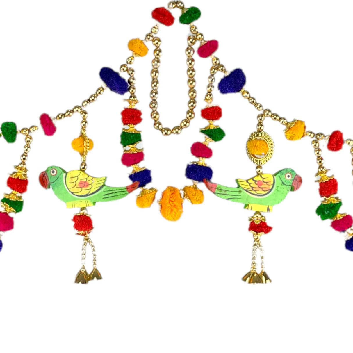 40 Inches Parrot Pompom Indian Moti Door Toran Ethnic Hanging Valance Festival Multicolor Window Bandarwal Pooja Decor Wedding Favor Diwali Decoration - LoveNspire