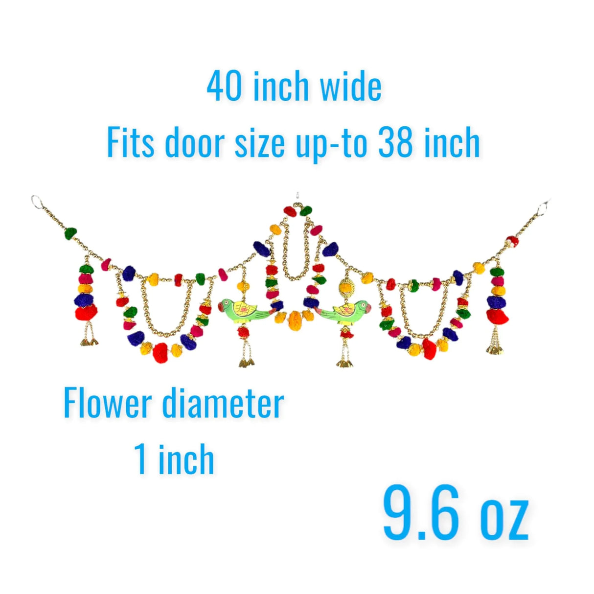 40 Inches Parrot Pompom Indian Moti Door Toran Ethnic Hanging Valance Festival Multicolor Window Bandarwal Pooja Decor Wedding Favor Diwali Decoration - LoveNspire