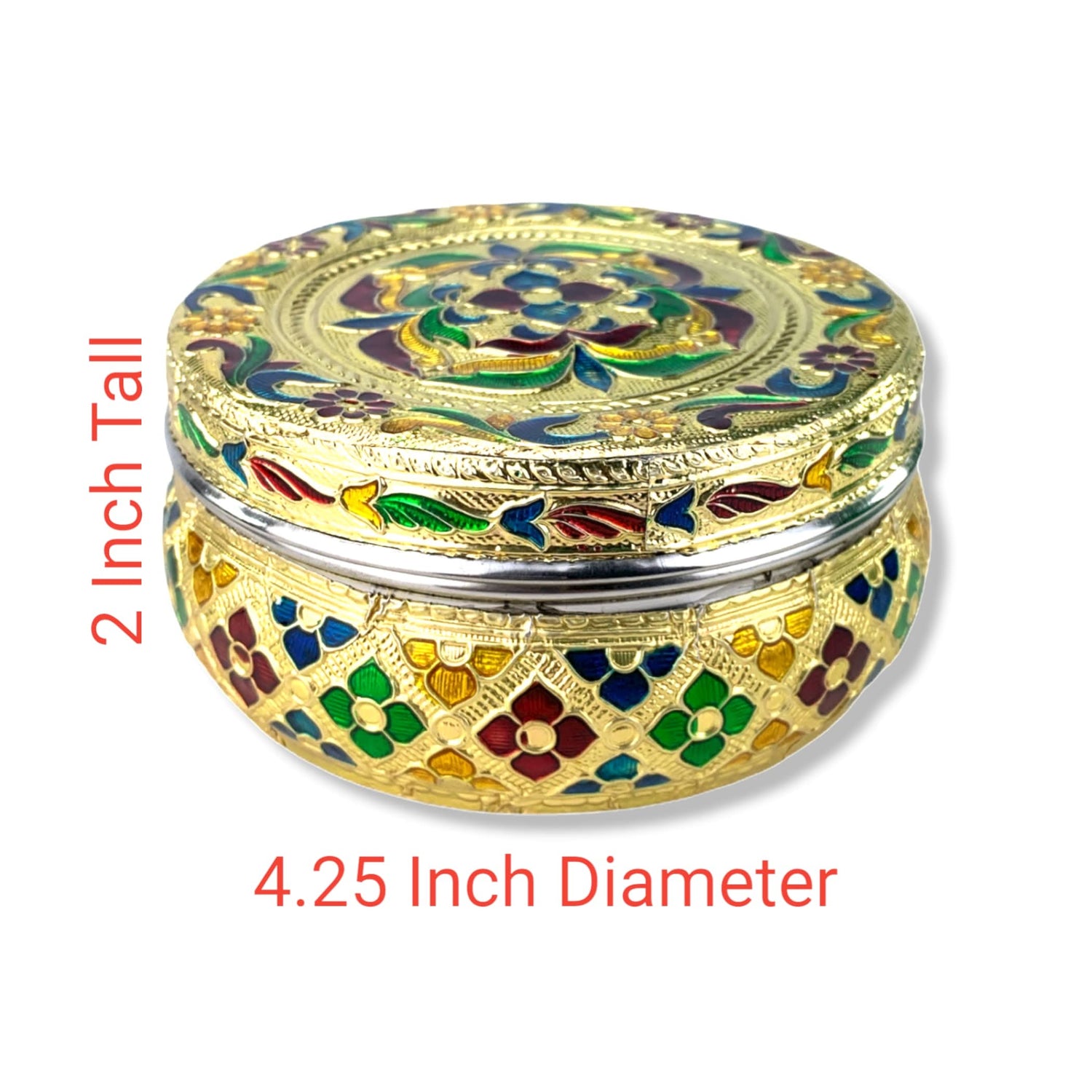 4ct Decorative Sweet Box Stainless Steel Small Round Storage Box Meenakari Container Laddu Box Spice Storage Unique Multipurpose use Box Gift for Guest - LoveNspire