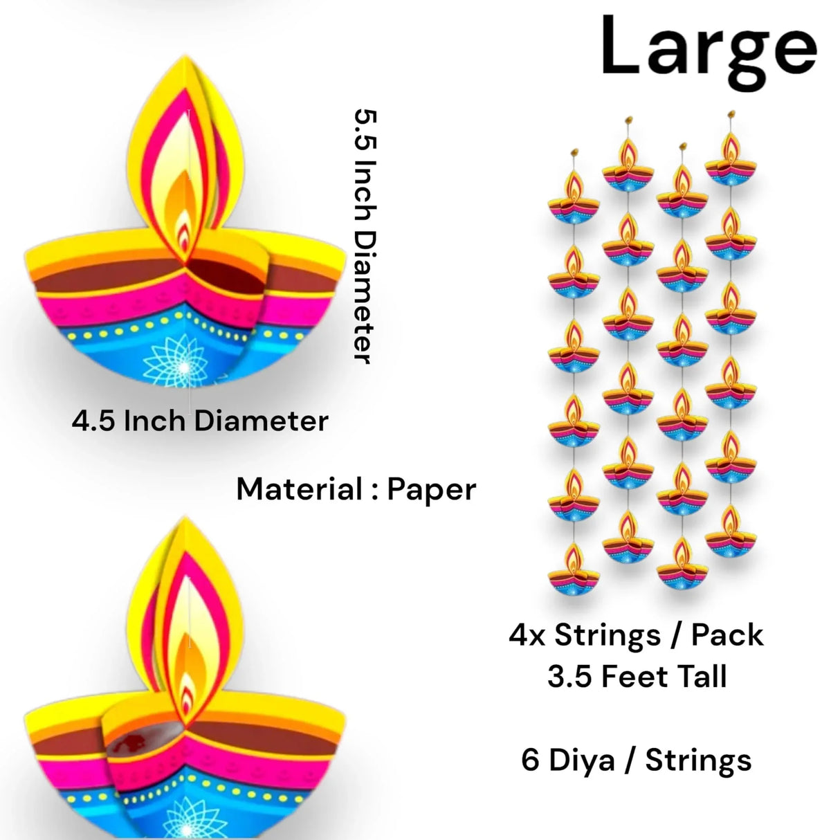 4ct Paper Diya Diwali Hanging Strings, Diwali Decoration, Diwali Decor, Diwali Decorations, Diwali Party, Deepawali Hanging, Diwali Garland - LoveNspire