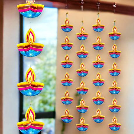 4ct Paper Diya Diwali Hanging Strings, Diwali Decoration, Diwali Decor, Diwali Decorations, Diwali Party, Deepawali Hanging, Diwali Garland - LoveNspire