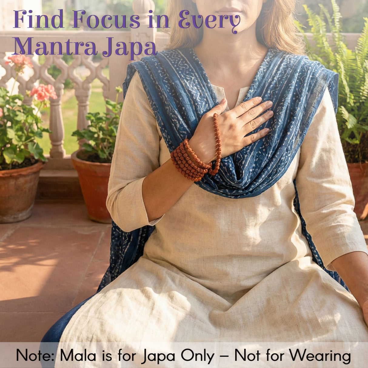 Warm earthy-toned 5-face Panchmukhi Rudraksha mala bracelet with 108+1 beads