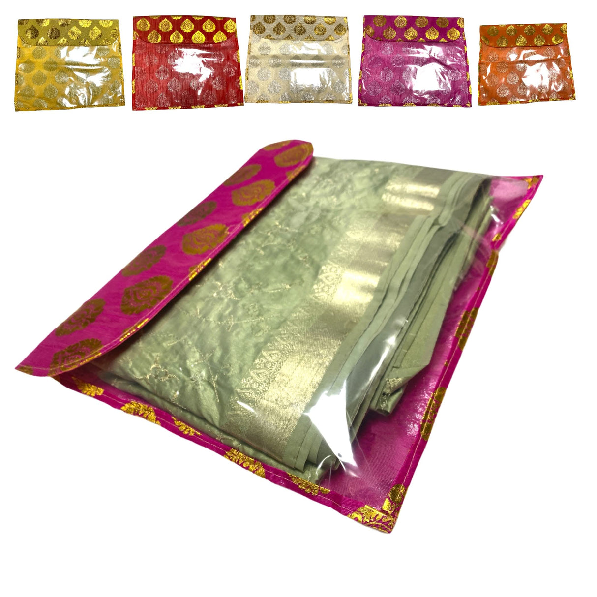 5 Assorted Brocade Sari Bags with Zipper Closure Clothes Organizer Sari Storage Bag for Wardrobe and Gifting Storage Wedding Favor Cloth Case Birthday - LoveNspire