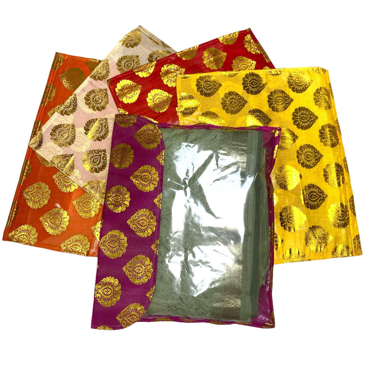 5 Assorted Brocade Sari Bags with Zipper Closure Clothes Organizer Sari Storage Bag for Wardrobe and Gifting Storage Wedding Favor Cloth Case Birthday - LoveNspire