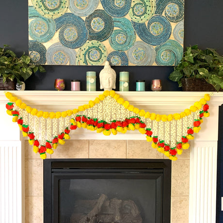 5 Feet Marigold Jasmine Door Toran Hanging Valance Festival Garland Indian Wedding Decor Indoor Outdoor Bandarwal Indian Pooja Favor Diwali Decoration - LoveNspire
