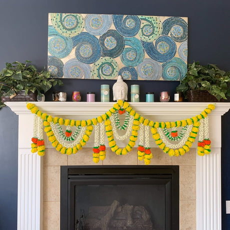 5 Feet Marigold Jasmine Door Toran Hanging Valance Marygold Garland Mantle Window Decor Puja Diwali Decoration Day of the Dead Dia De Los Muertos Ofrenda Mexican Fiesta Halloween Decor - LoveNspire