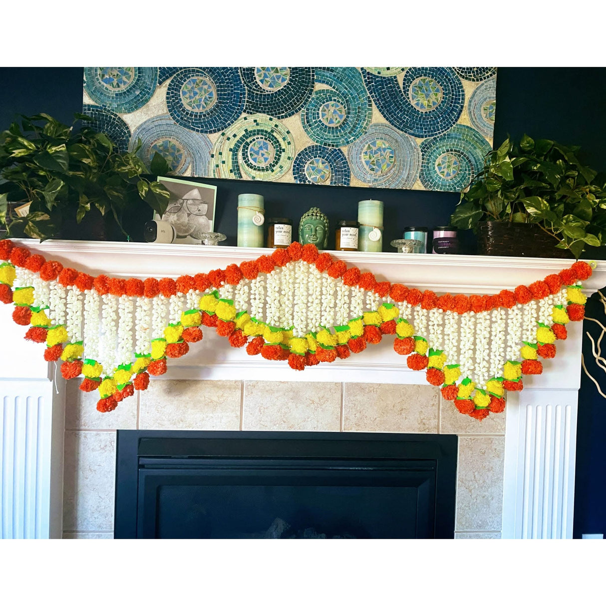 5 Feet Marigold Jasmine Door Toran Hanging Valance Festival Garland Indian Wedding Decor Indoor Outdoor Bandarwal Indian Pooja Favor Diwali Decoration - LoveNspire