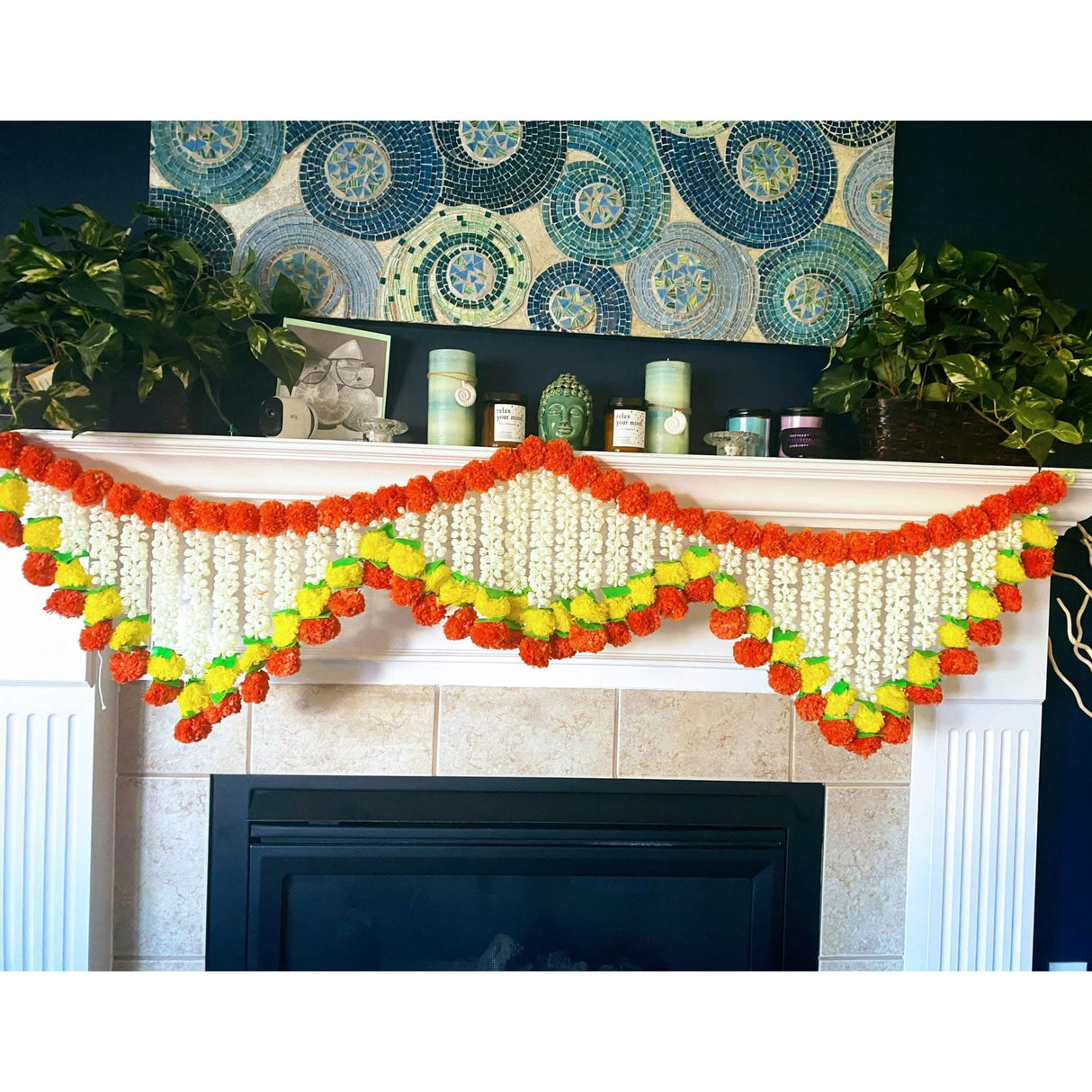 5 Feet Marigold Jasmine Door Toran Hanging Valance Festival Garland Indian Wedding Decor Indoor Outdoor Bandarwal Indian Pooja Favor Diwali Decoration - LoveNspire