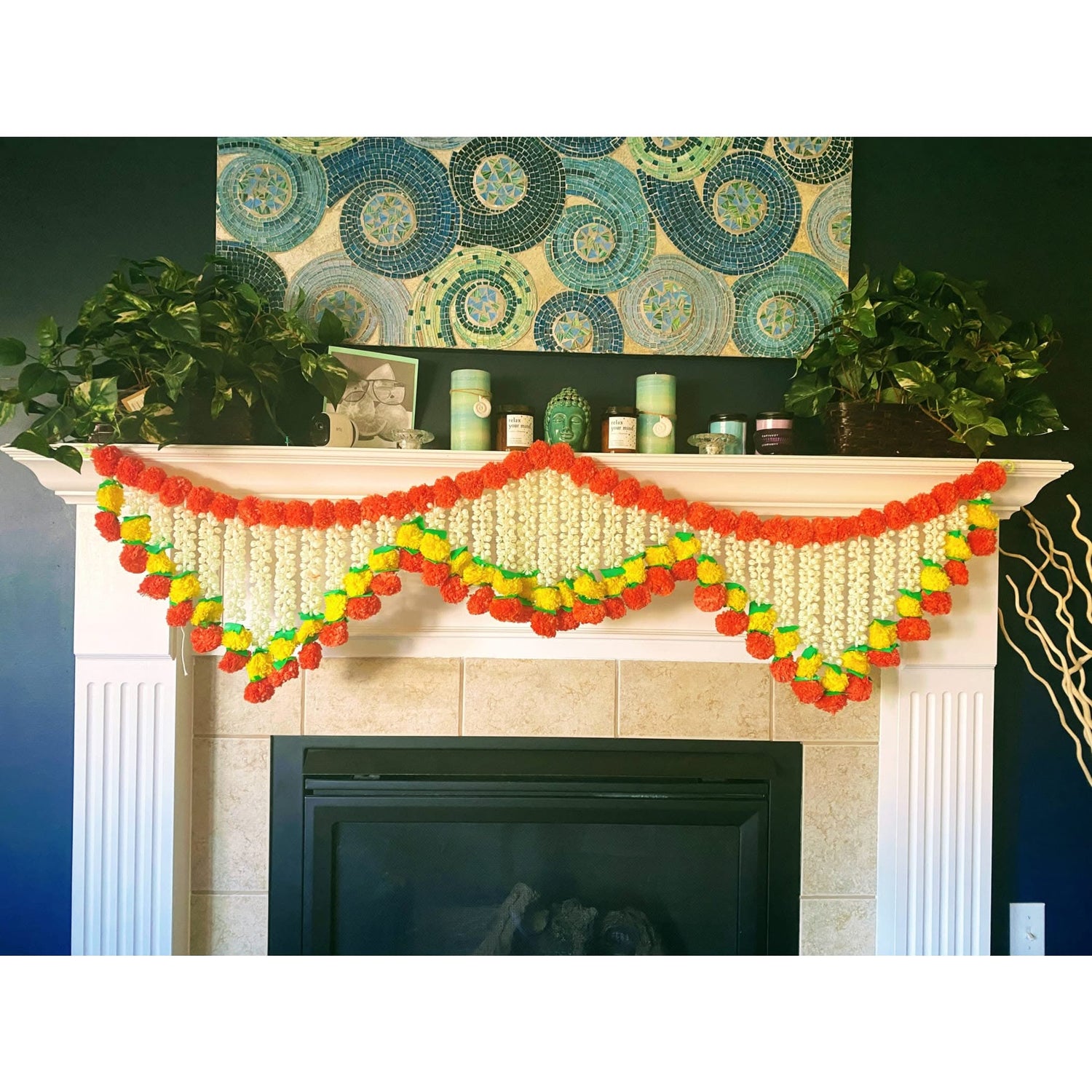 5 Feet Marigold Jasmine Door Toran Hanging Valance Festival Garland Indian Wedding Decor Indoor Outdoor Bandarwal Indian Pooja Favor Diwali Decoration - LoveNspire