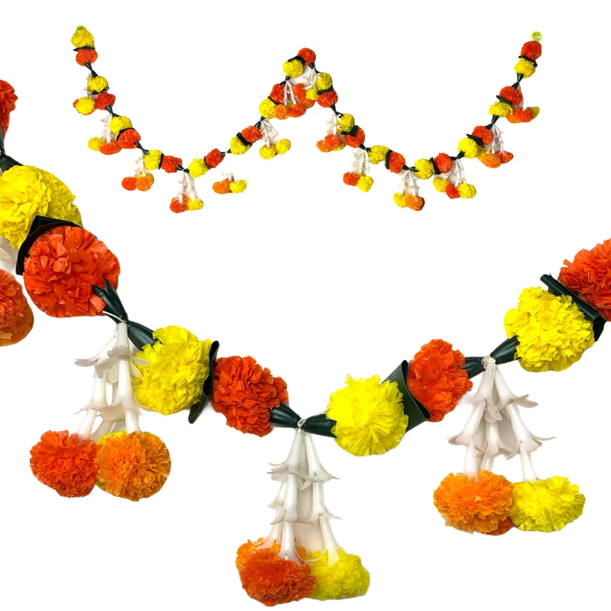 5 Feet Marigold Jasmine Yellow Orange Door Toran Hanging Valance Marygold Garland Mantle Decor Puja Diwali Decoration Day of the Dead Dia De Los Muertos Mexican Fiesta Halloween Decor - LoveNspire