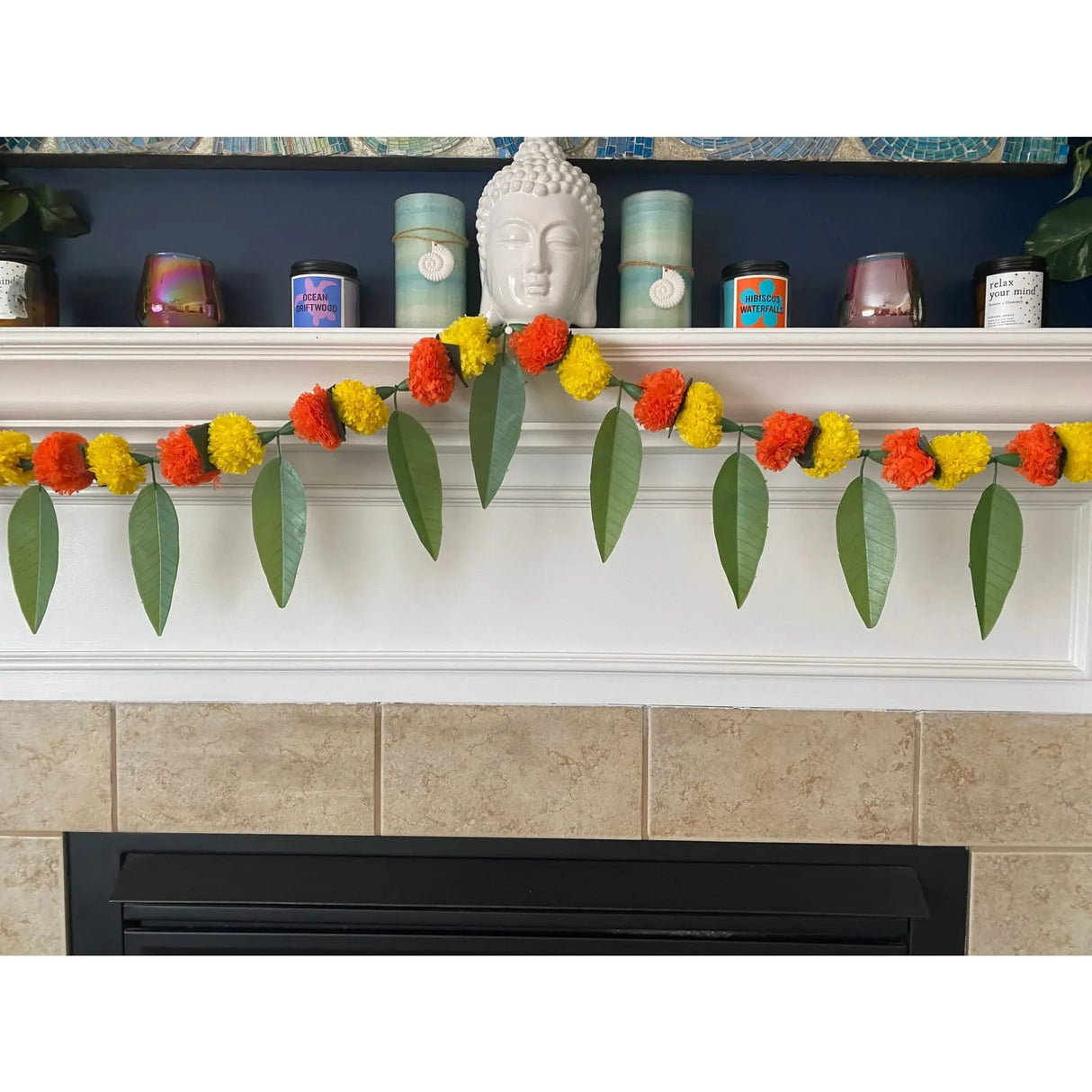 5 Feet Marigold Mango Leaf Door Toran Hanging Valance Festival Garland Indian Wedding Decor Indoor Outdoor Bandarwal Pooja Decor Diwali Decoration - LoveNspire