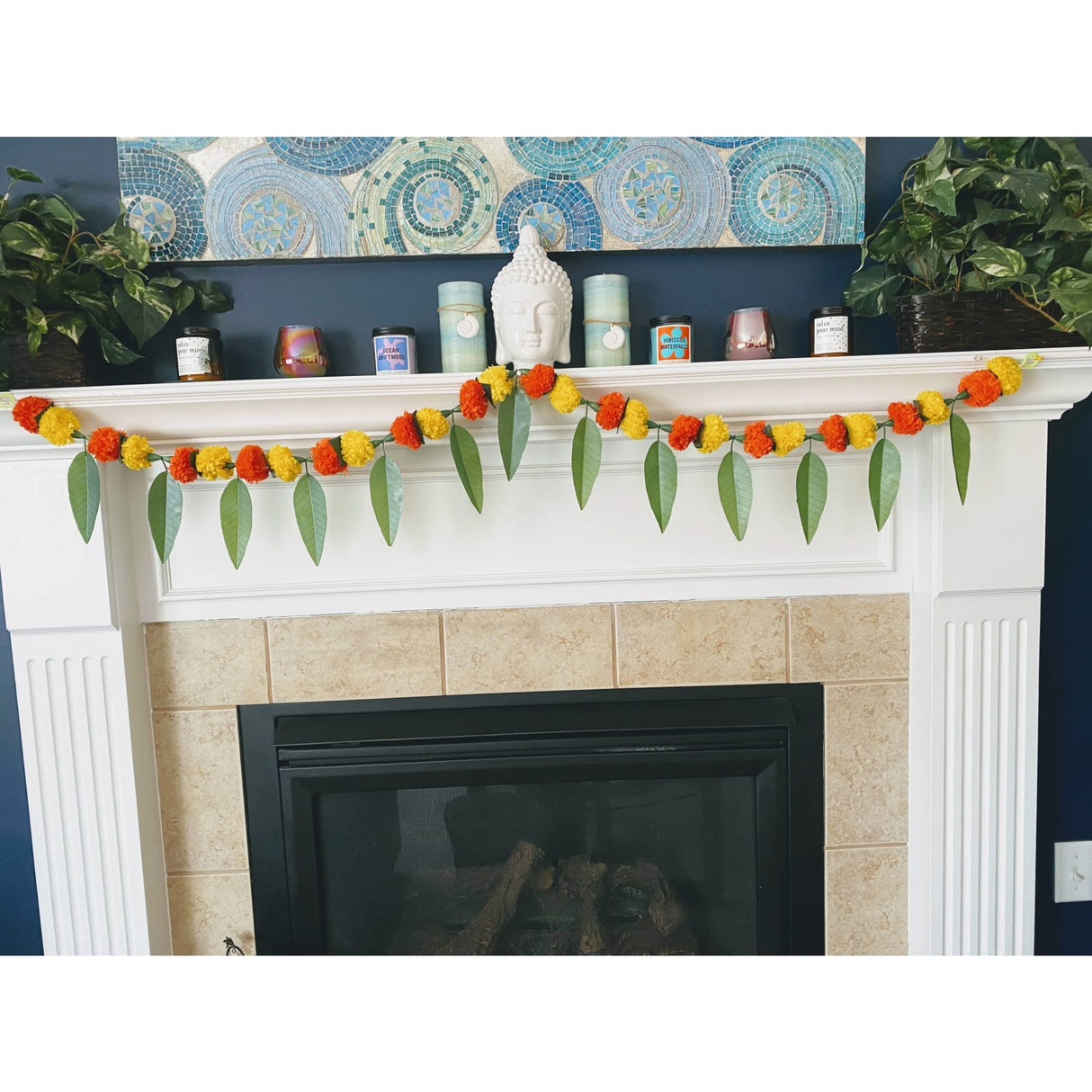5 Feet Marigold Mango Leaf Door Toran Hanging Valance Festival Garland Indian Wedding Decor Indoor Outdoor Bandarwal Pooja Decor Diwali Decoration - LoveNspire