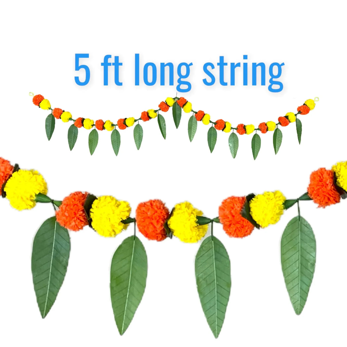 5 Feet Marigold Mango Leaf Door Toran Hanging Valance Festival Garland Indian Wedding Decor Indoor Outdoor Bandarwal Pooja Decor Diwali Decoration - LoveNspire