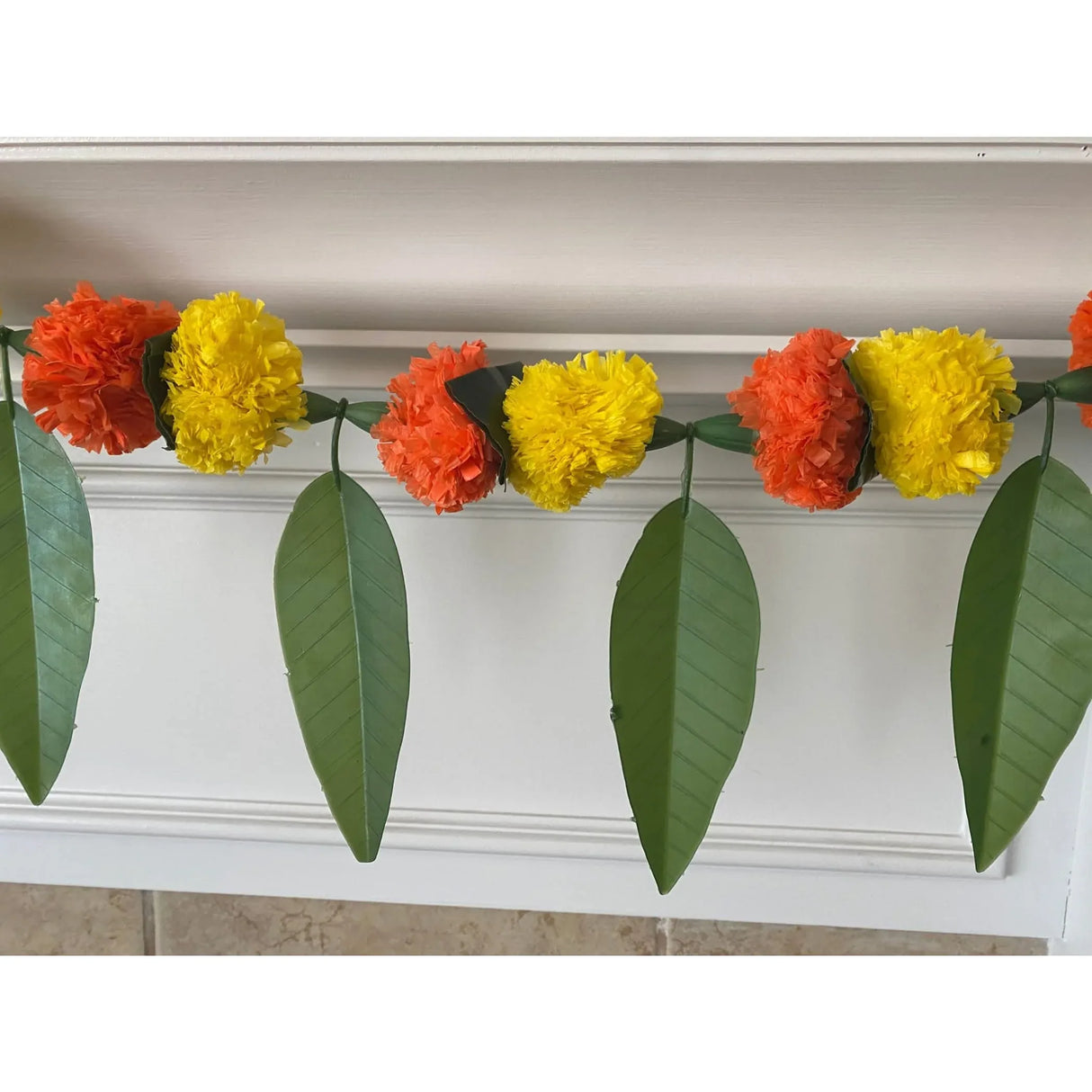 5 Feet Marigold Mango Leaf Door Toran Hanging Valance Festival Garland Indian Wedding Decor Indoor Outdoor Bandarwal Pooja Decor Diwali Decoration - LoveNspire