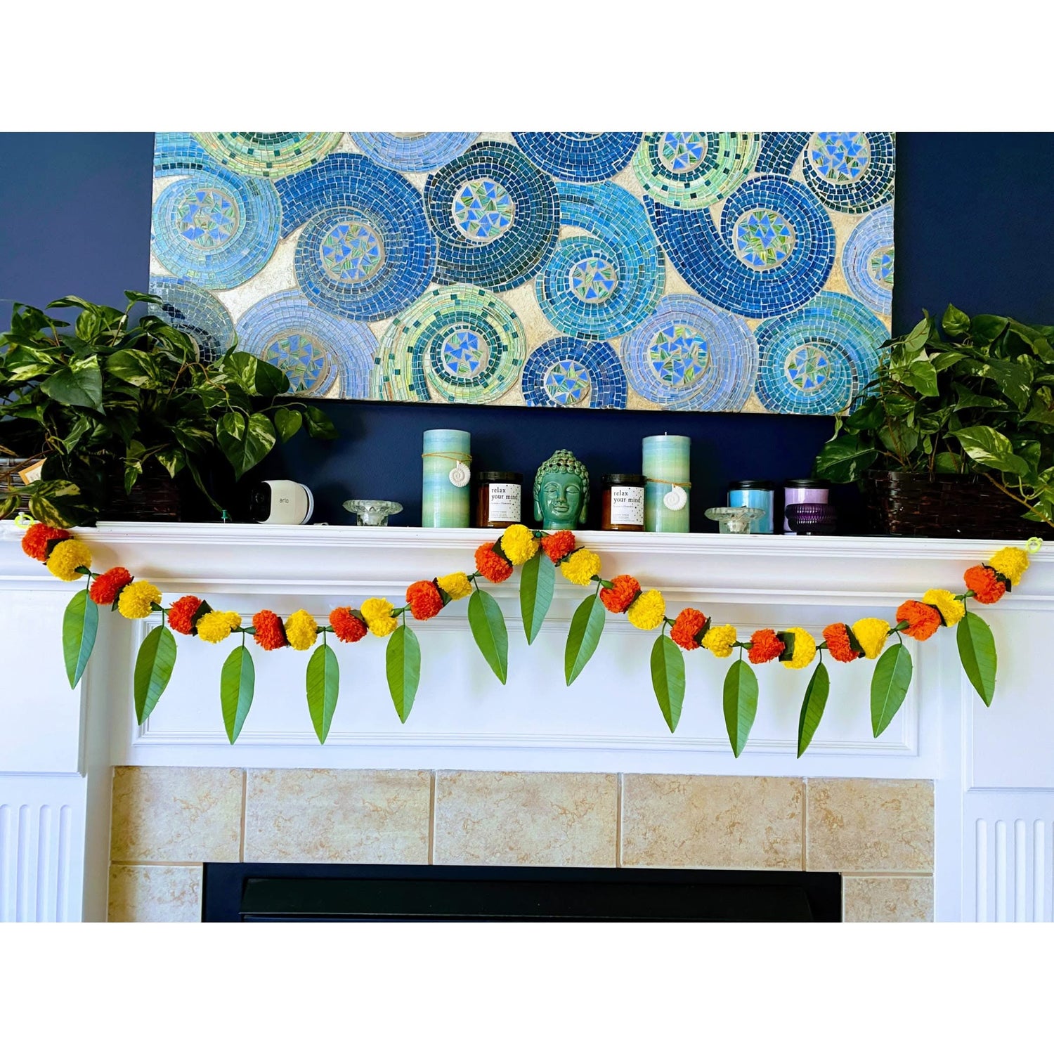 5 Feet Marigold Mango Leaf Door Toran Hanging Valance Festival Garland Indian Wedding Decor Indoor Outdoor Bandarwal Pooja Decor Diwali Decoration - LoveNspire
