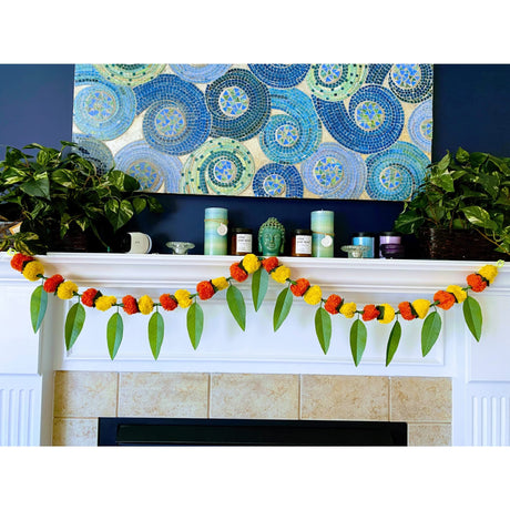 5 Feet Marigold Mango Leaf Door Toran Hanging Valance Festival Garland Indian Wedding Decor Indoor Outdoor Bandarwal Pooja Decor Diwali Decoration - LoveNspire