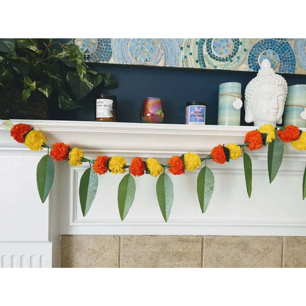 5 Feet Marigold Mango Leaf Door Toran Hanging Valance Festival Garland Indian Wedding Decor Indoor Outdoor Bandarwal Pooja Decor Diwali Decoration - LoveNspire