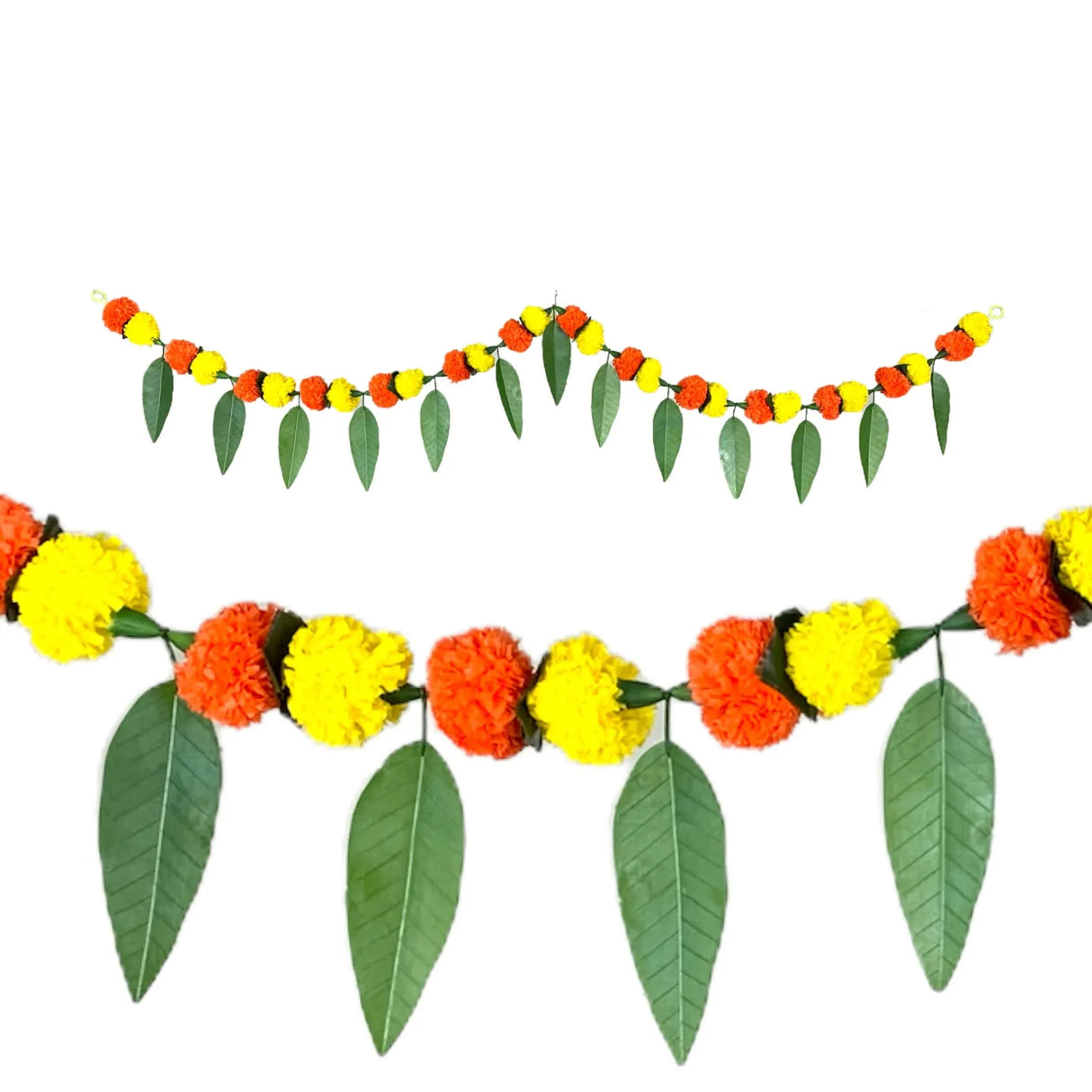 5 Feet Marigold Mango Leaf Door Toran Hanging Valance Festival Garland Indian Wedding Decor Indoor Outdoor Bandarwal Pooja Decor Diwali Decoration - LoveNspire