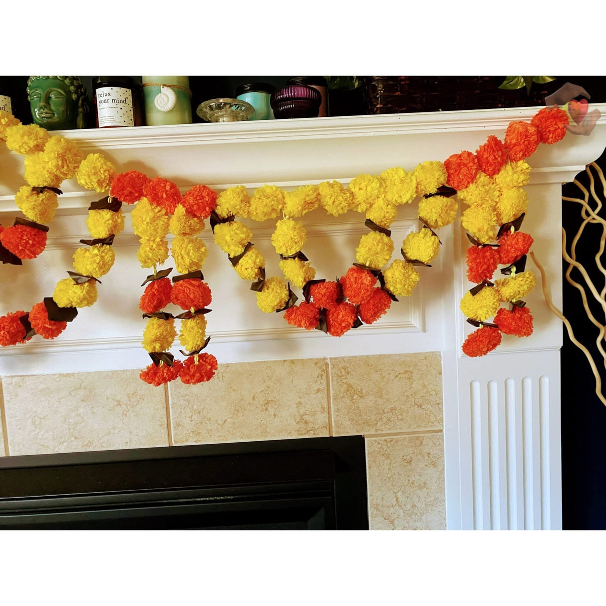 5 Feet Marigold Yellow Orange Door Toran Hanging Valance Festival Garland Indian Wedding Decor Indoor Outdoor Bandarwal Pooja Decor Diwali Decoration - LoveNspire