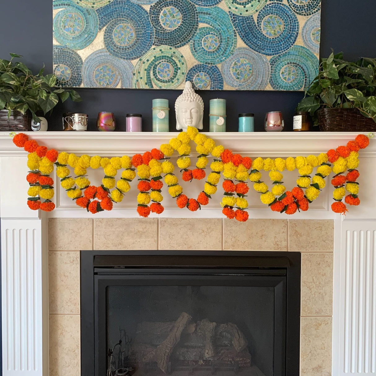 5 Feet Marigold Yellow Orange Door Toran Hanging Valance Festival Garland Indian Wedding Decor Indoor Outdoor Bandarwal Pooja Decor Diwali Decoration - LoveNspire