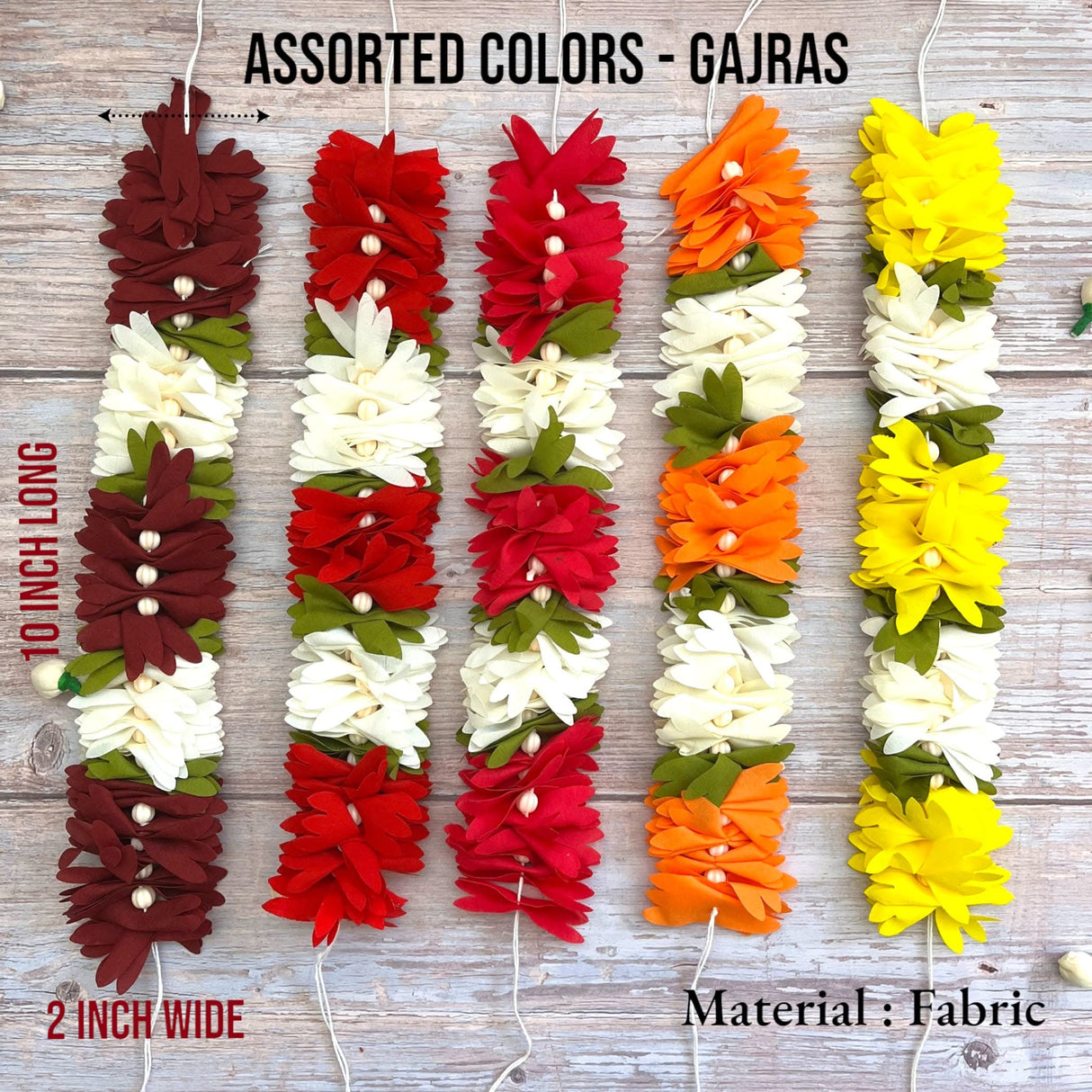 Colorful fabric flower garlands for traditional Indian bridal hair accessories