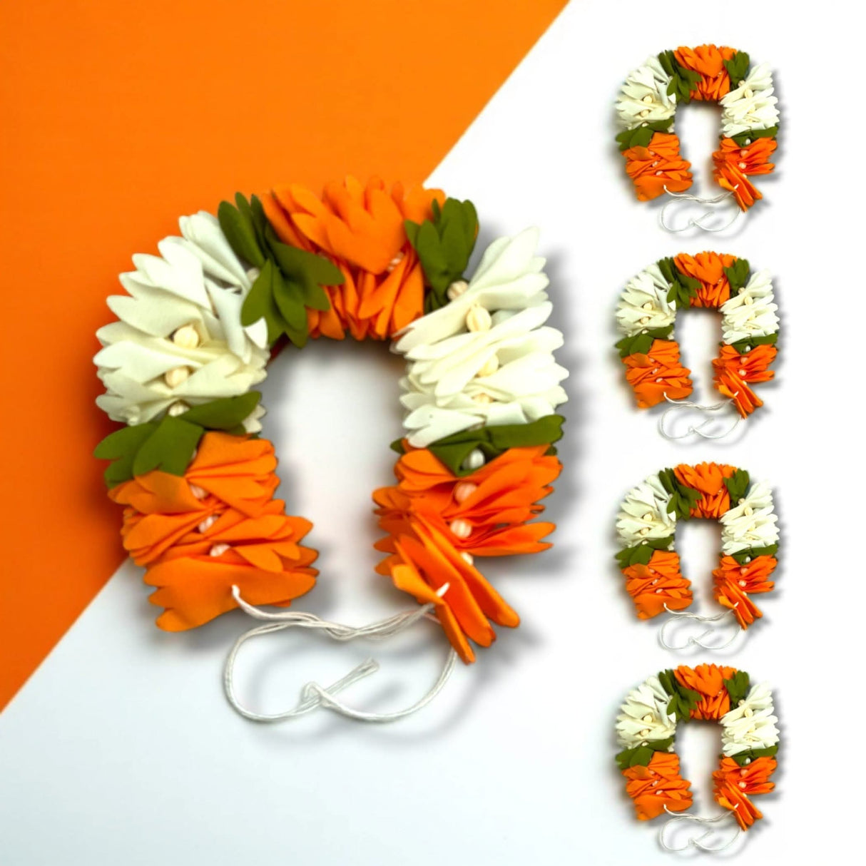 Indian flag-themed floral fabric garlands for hair accessories and traditional celebrations