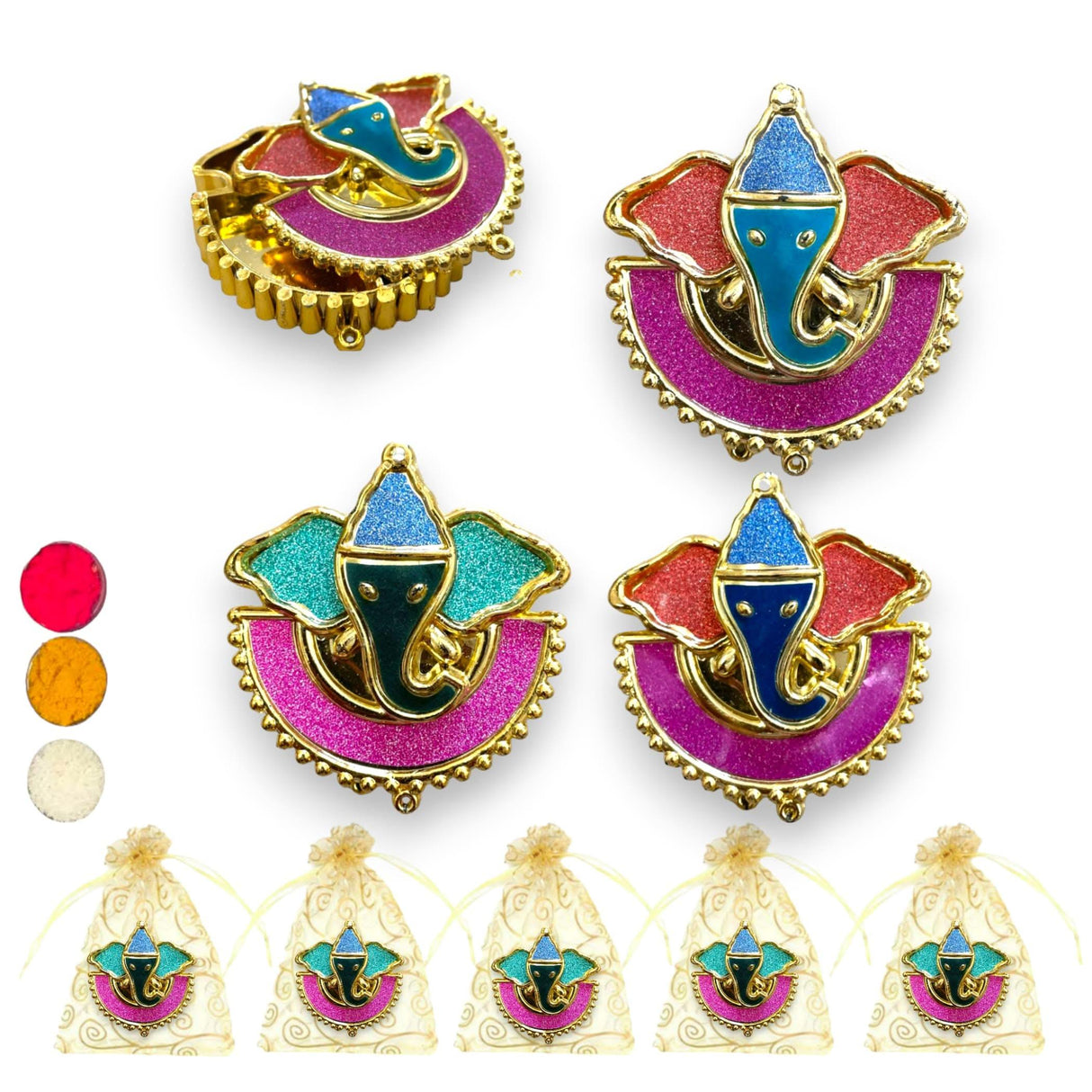 Bulk Decorative Ganesha Haldi Kumkum Holder Roli Chawal / rice Holder Indian Festival Favor Diwali Rakhi Pooja Tilak Platter Housewarming Gifts Wedding Favor - LoveNspire