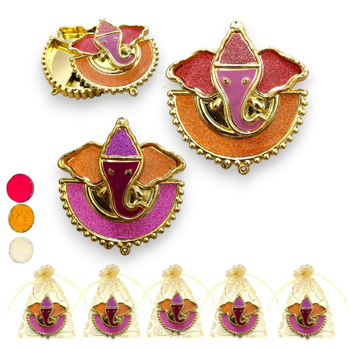 Bulk Decorative Ganesha Haldi Kumkum Holder Roli Chawal / rice Holder Indian Festival Favor Diwali Rakhi Pooja Tilak Platter Housewarming Gifts Wedding Favor - LoveNspire