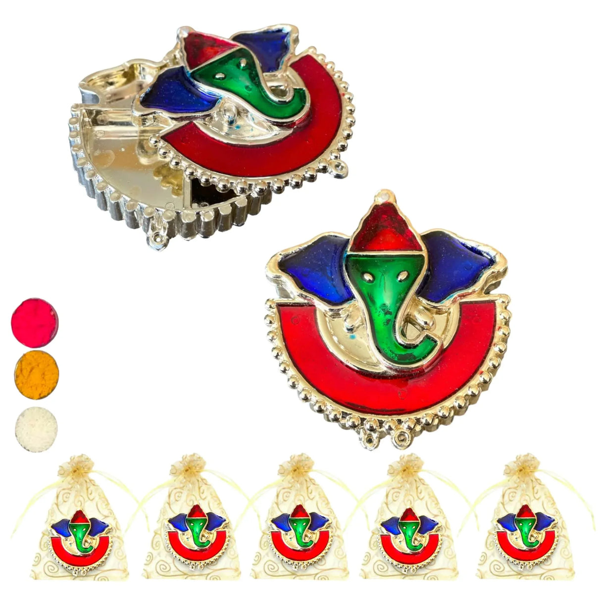 Bulk Decorative Ganesha Haldi Kumkum Holder Roli Chawal / rice Holder Indian Festival Favor Diwali Rakhi Pooja Tilak Platter Housewarming Gifts Wedding Favor - LoveNspire