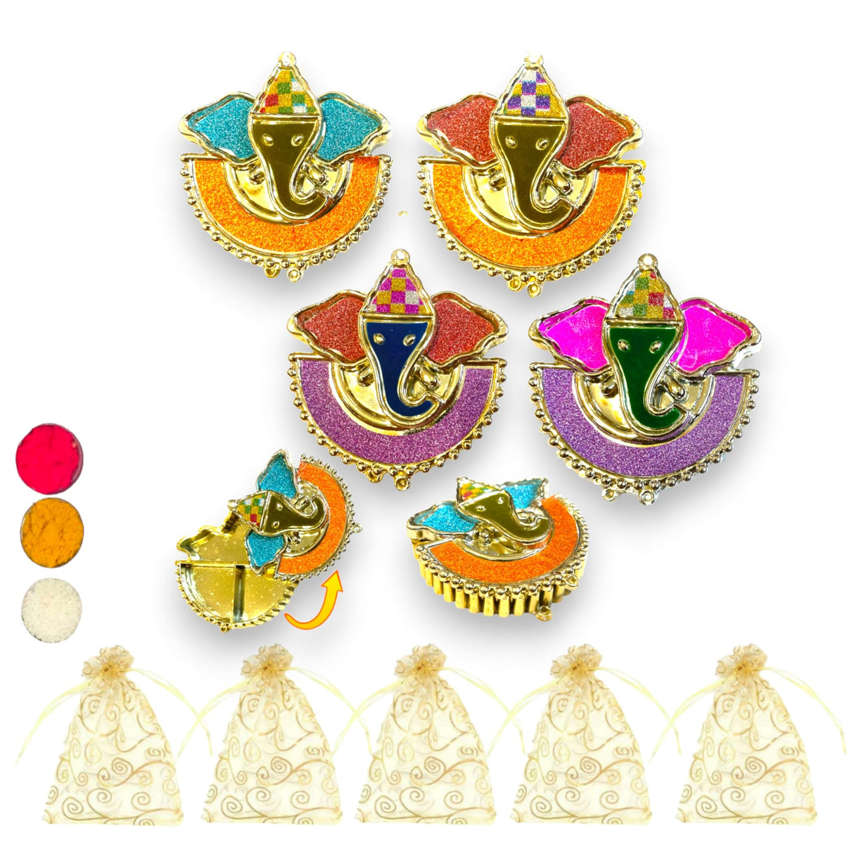 Bulk Decorative Ganesha Haldi Kumkum Holder Roli Chawal / rice Holder Indian Festival Favor Diwali Rakhi Pooja Tilak Platter Housewarming Gifts Wedding Favor - LoveNspire