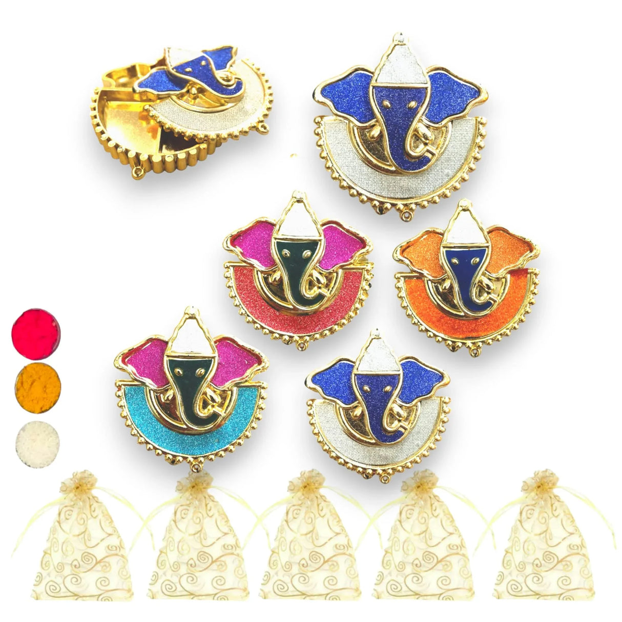 Bulk Decorative Ganesha Haldi Kumkum Holder Roli Chawal / rice Holder Indian Festival Favor Diwali Rakhi Pooja Tilak Platter Housewarming Gifts Wedding Favor - LoveNspire
