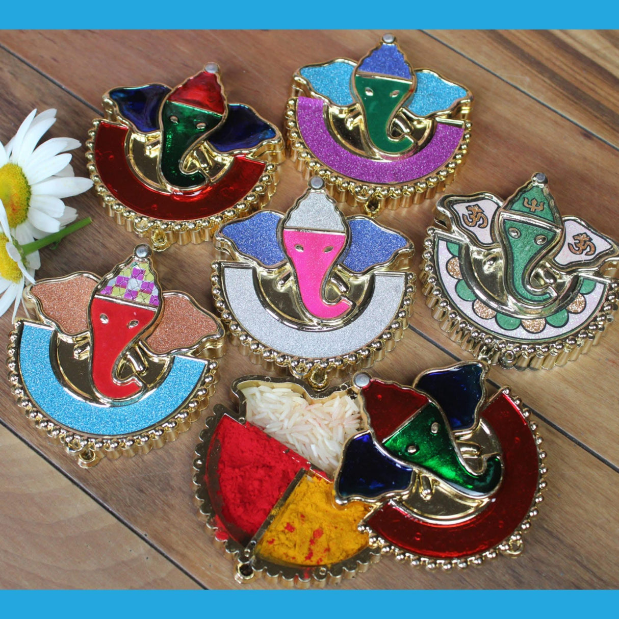 Bulk Decorative Ganesha Haldi Kumkum Holder Roli Chawal / rice Holder Indian Festival Favor Diwali Rakhi Pooja Tilak Platter Housewarming Gifts Wedding Favor - LoveNspire