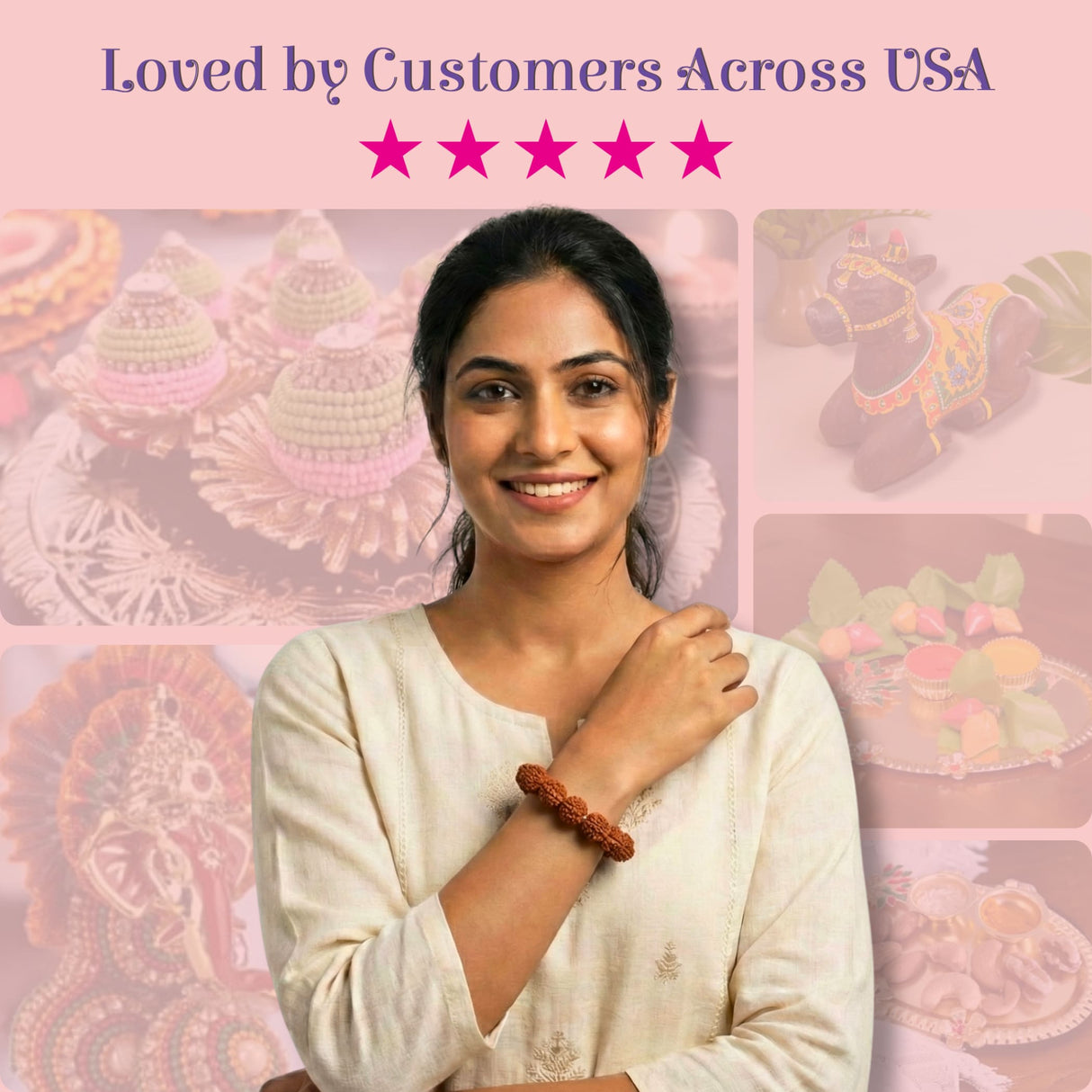 Brown 5 Mukhi Rudraksha bracelet on wrist, 8.5mm Nepali beads