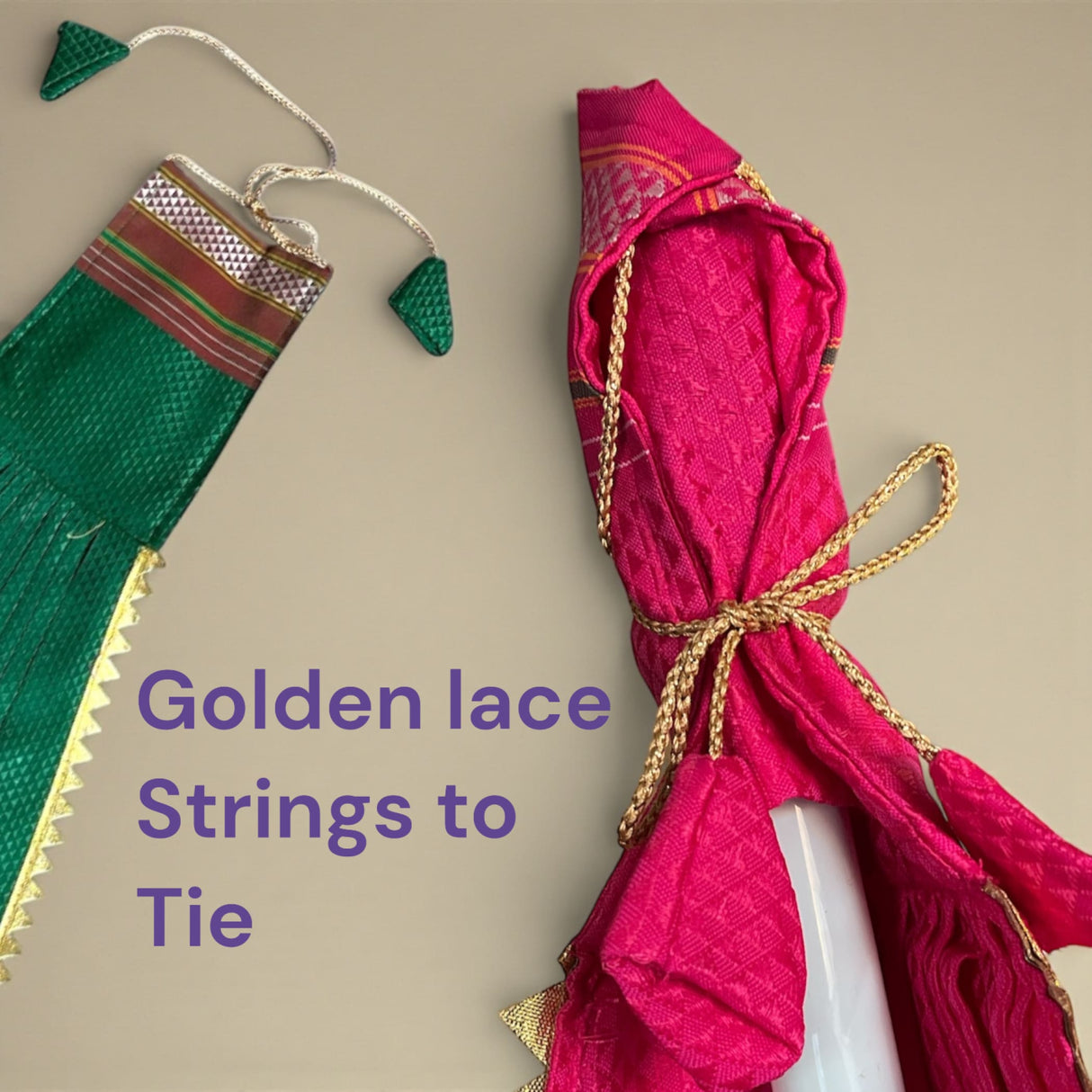 Vibrant pink green Readymade Gudi Vastra 23.5 inch with tassels