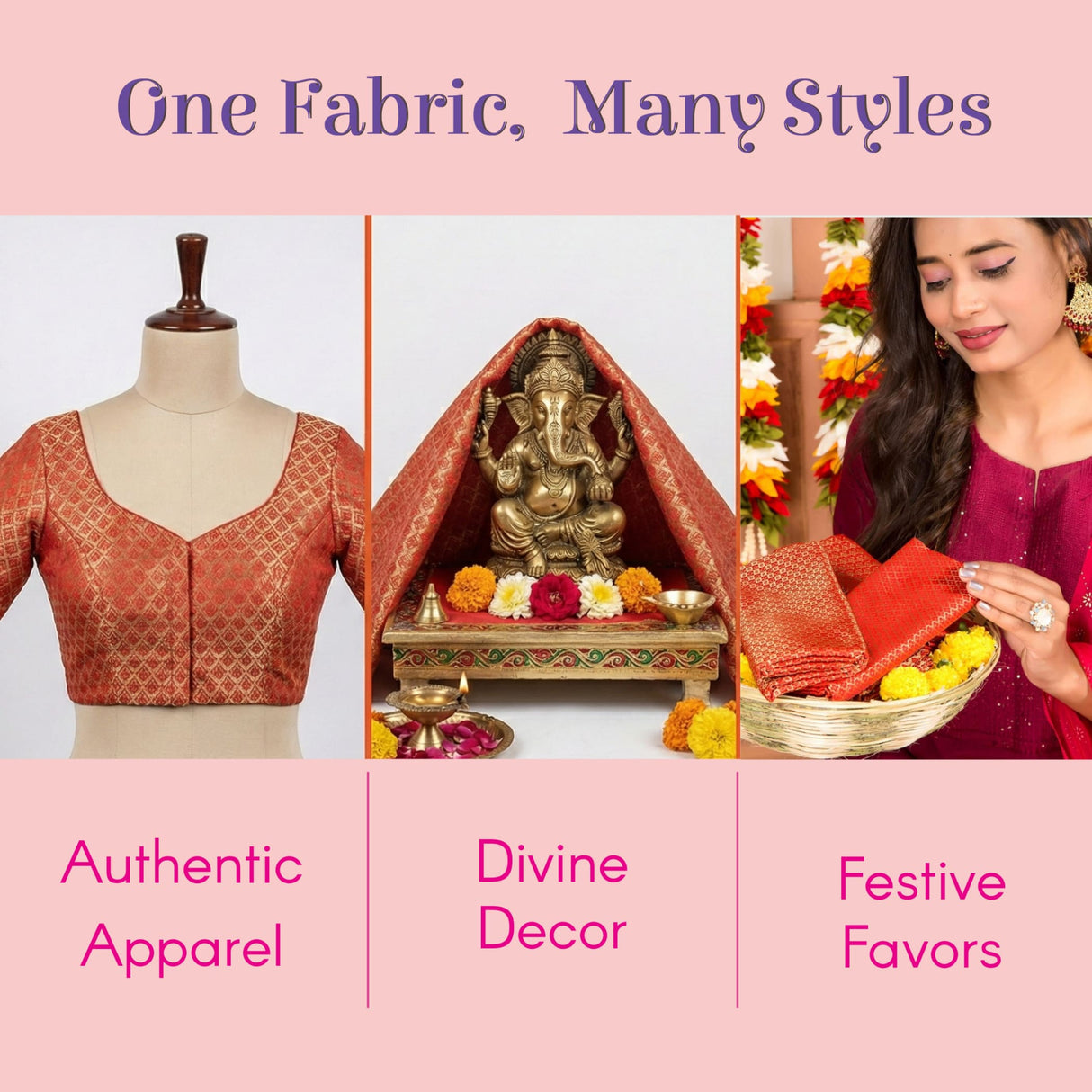 Rust-orange silk brocade blouse with geometric pattern and square neckline