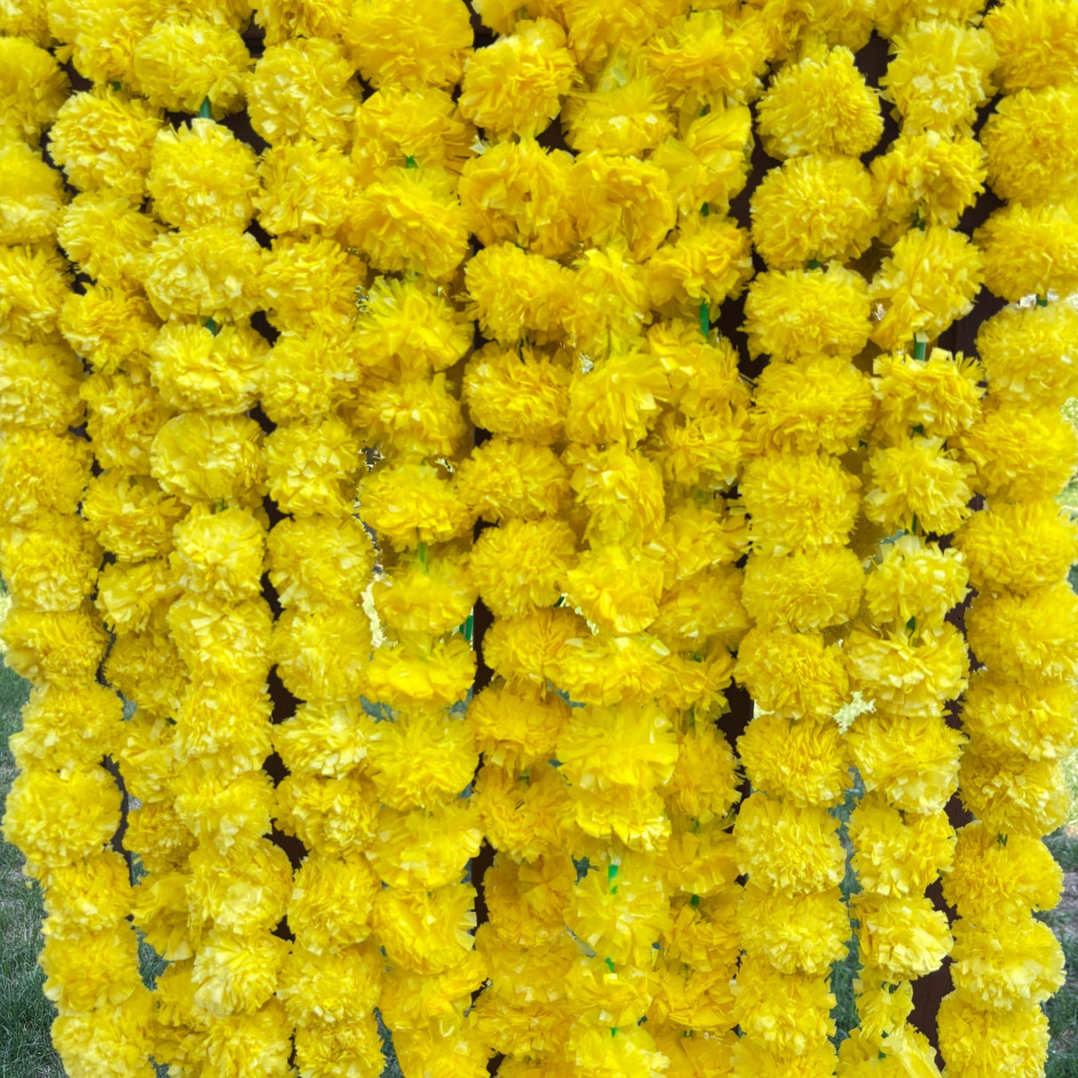 Bright yellow marigold garlands for Ugadi and Indian festive decorations