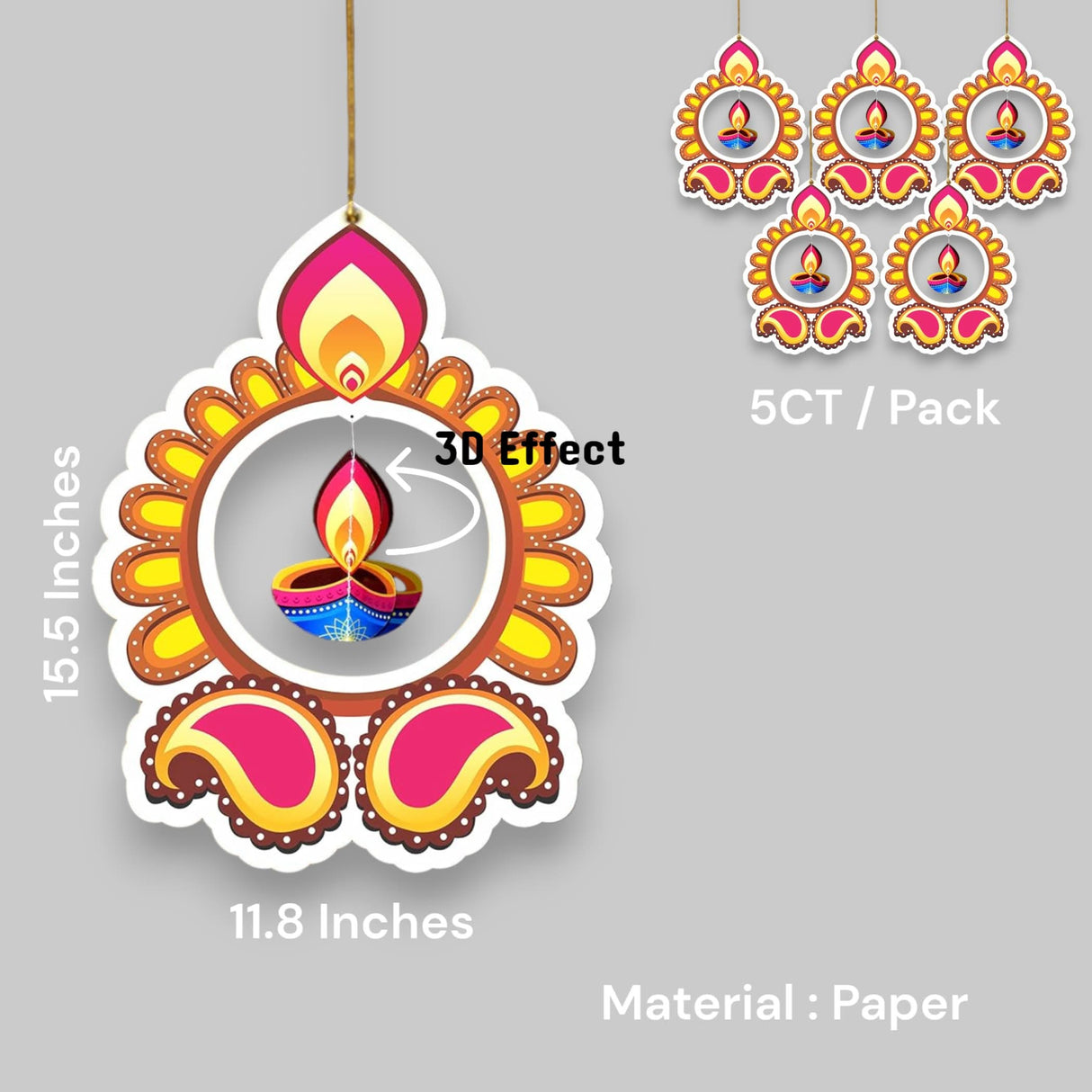 5ct Paper Hanging Rangoli Deepak for Diwali Decoration, Diwali Decor, Diwali Decorations, Diwali Party, Deepawali Hanging, Diwali Garland - LoveNspire