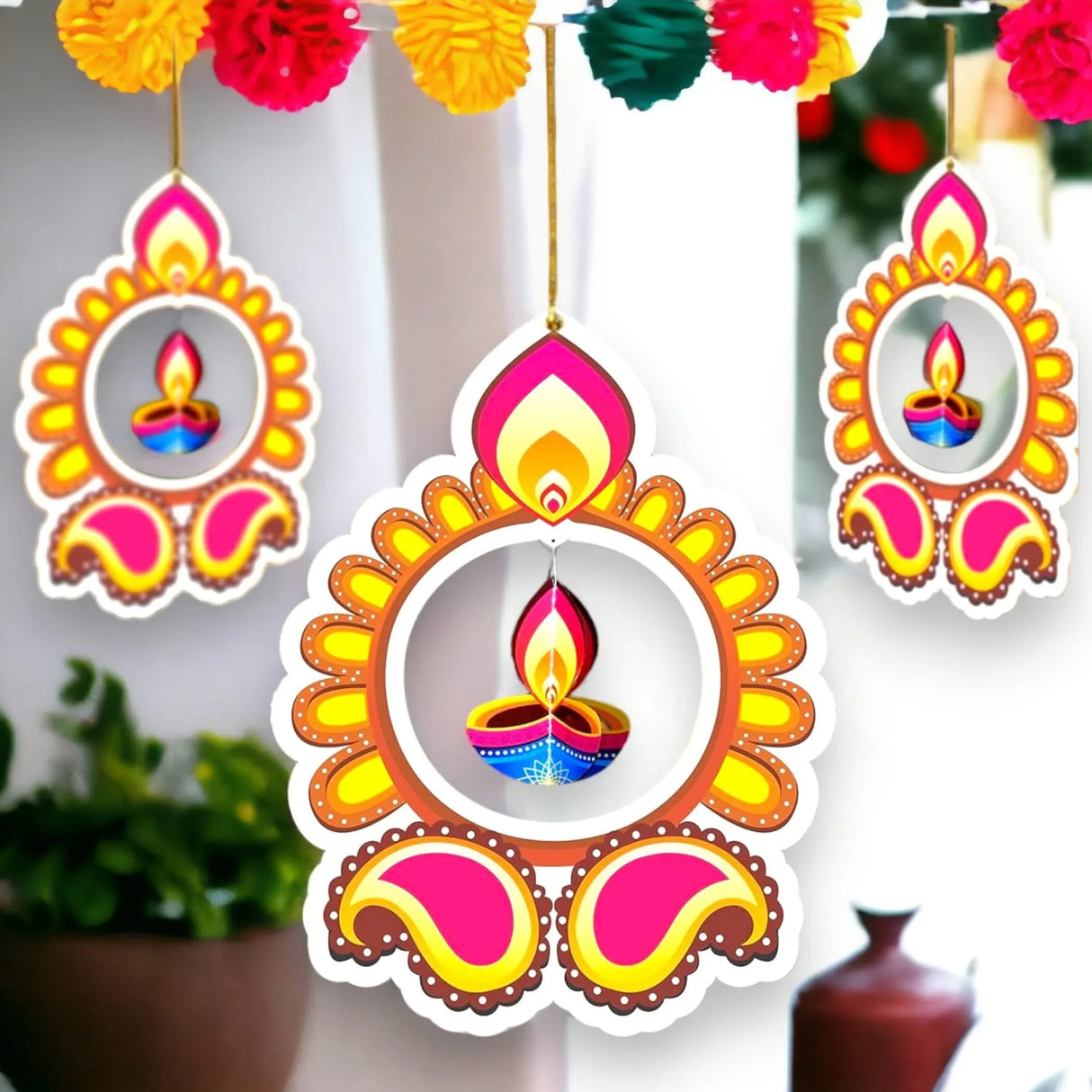 5ct Paper Hanging Rangoli Deepak for Diwali Decoration, Diwali Decor, Diwali Decorations, Diwali Party, Deepawali Hanging, Diwali Garland - LoveNspire