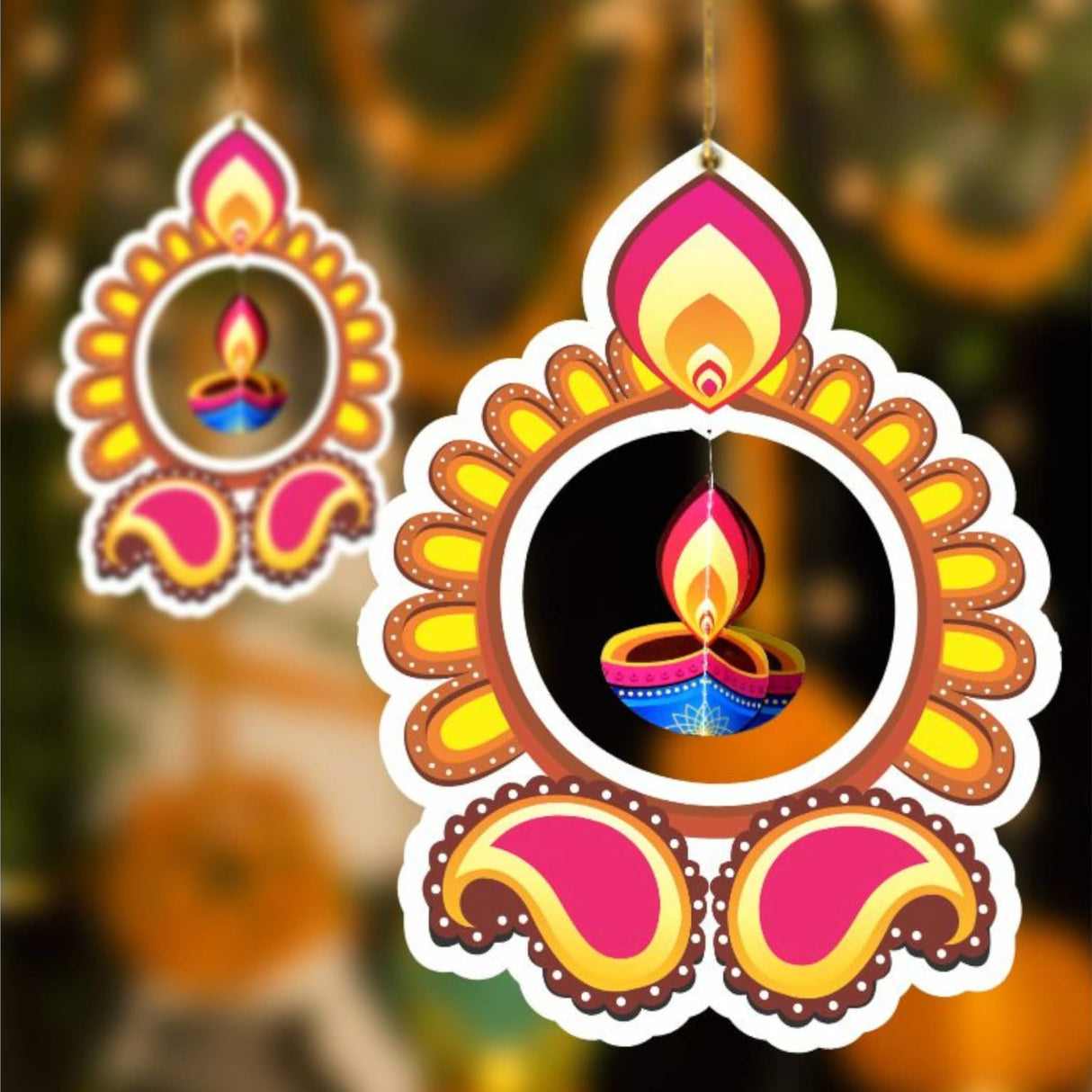 5ct Paper Hanging Rangoli Deepak for Diwali Decoration, Diwali Decor, Diwali Decorations, Diwali Party, Deepawali Hanging, Diwali Garland - LoveNspire