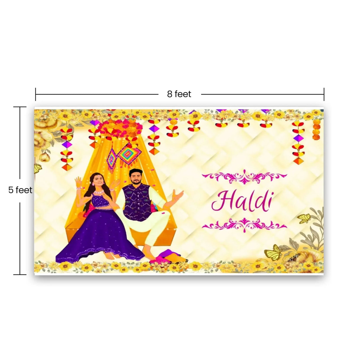 5x8 Feet Haldi Ceremony Backdrop Indian Traditional Cloth Backdrop Haldi Banner Indian Wall Art Photo Decor Banner Indian Wedding Backdrop Decorative Cloth Haldi Stage Decor - LoveNspire