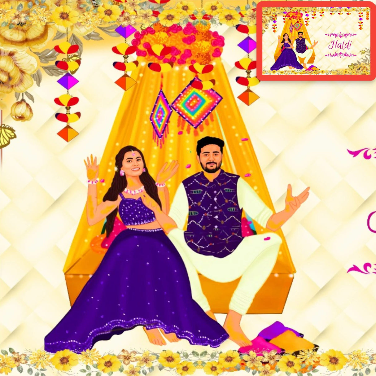 5x8 Feet Haldi Ceremony Backdrop Indian Traditional Cloth Backdrop Haldi Banner Indian Wall Art Photo Decor Banner Indian Wedding Backdrop Decorative Cloth Haldi Stage Decor - LoveNspire