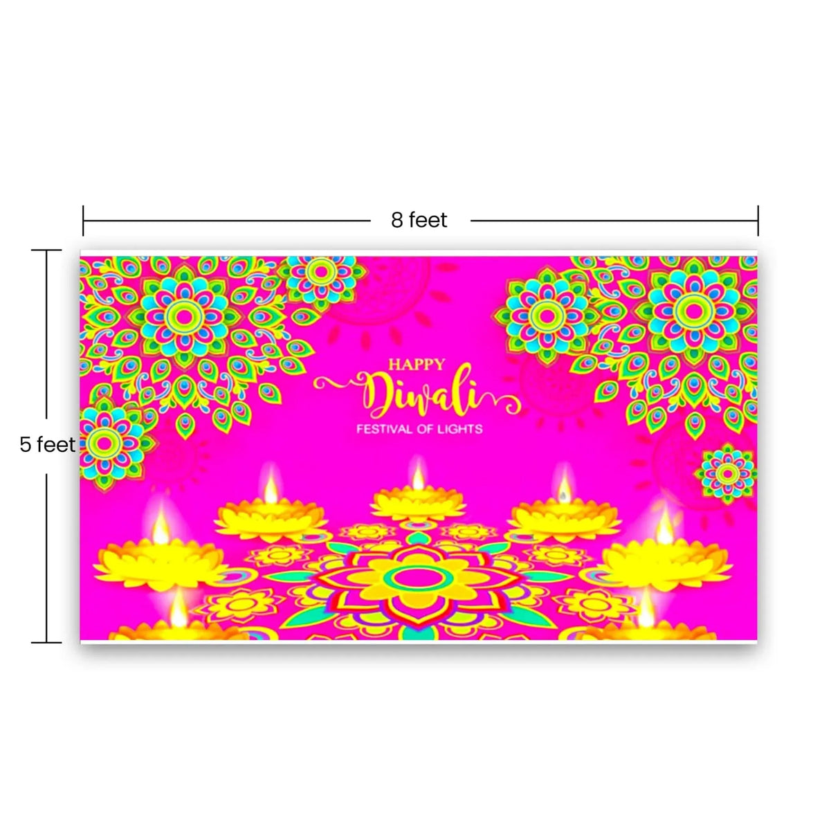 5x8 Feet Happy Diwali Banner Indian Traditional Cloth Backdrop Indian Diwali Decor Pooja Wall Decor Indian Wall Art Photo Decor Banner Decorative Pooja Cloth Diwali Celebration - LoveNspire