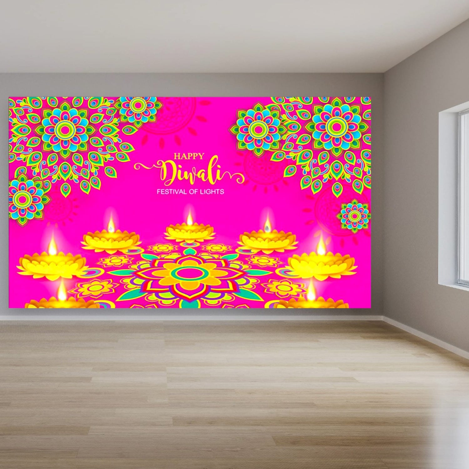 5x8 Feet Happy Diwali Banner Indian Traditional Cloth Backdrop Indian Diwali Decor Pooja Wall Decor Indian Wall Art Photo Decor Banner Decorative Pooja Cloth Diwali Celebration - LoveNspire
