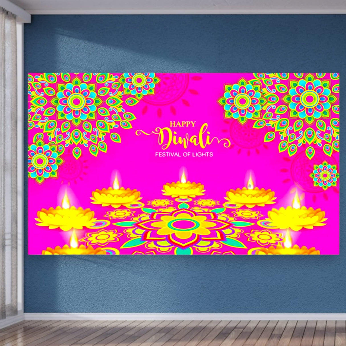 5x8 Feet Happy Diwali Banner Indian Traditional Cloth Backdrop Indian Diwali Decor Pooja Wall Decor Indian Wall Art Photo Decor Banner Decorative Pooja Cloth Diwali Celebration - LoveNspire