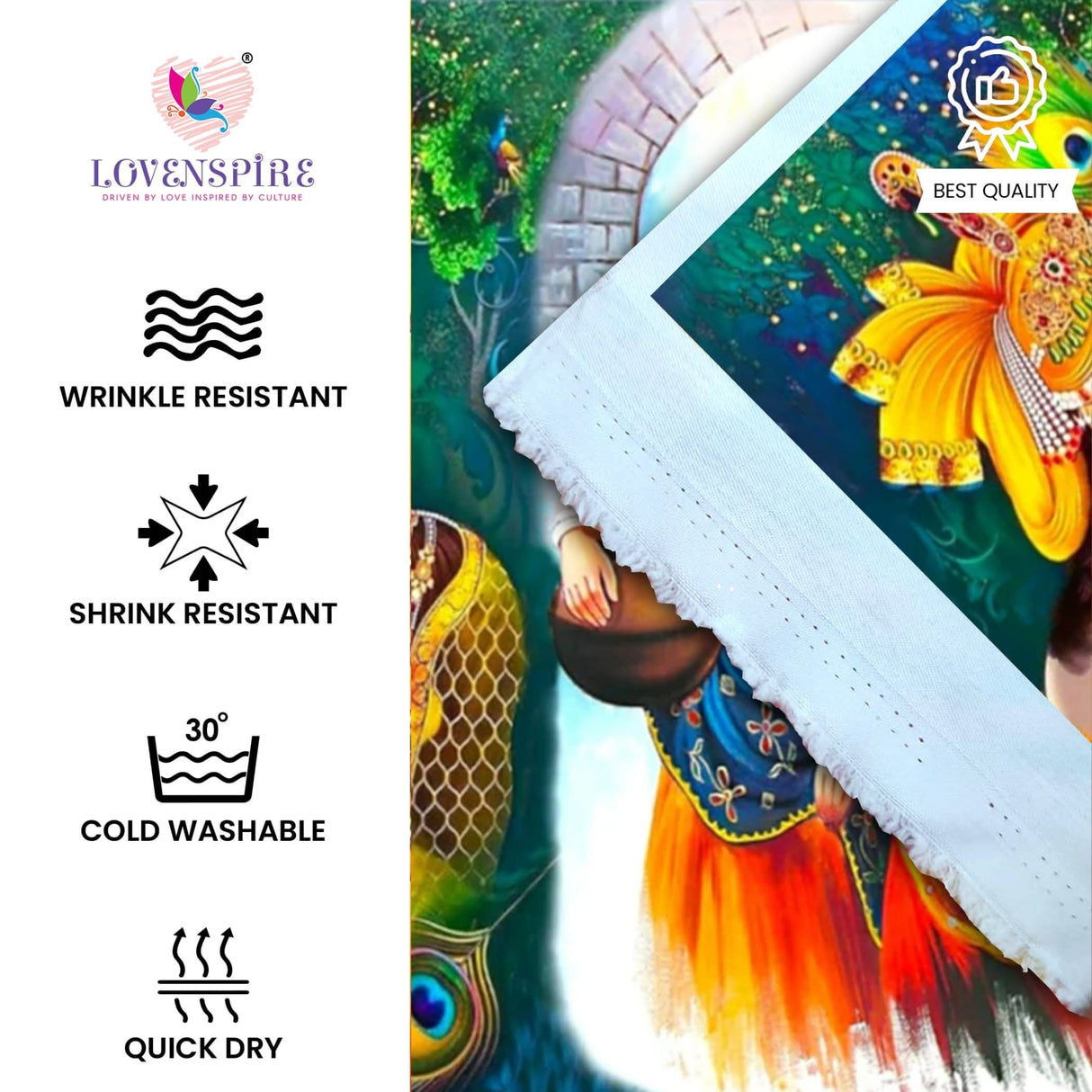 5x8 Feet Radha Krishna Backdrop Indian Traditional Cloth Backdrop Pooja Wall Decor Indian Wall Art Photo Decor Banner Indian Janmashtami Decor Decorative Pooja Cloth - LoveNspire