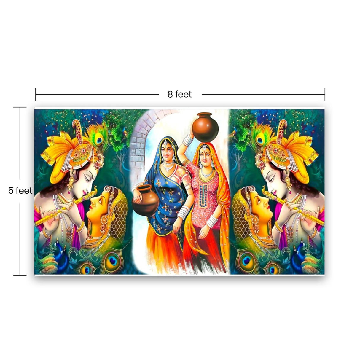 5x8 Feet Radha Krishna Backdrop Indian Traditional Cloth Backdrop Pooja Wall Decor Indian Wall Art Photo Decor Banner Indian Janmashtami Decor Decorative Pooja Cloth - LoveNspire
